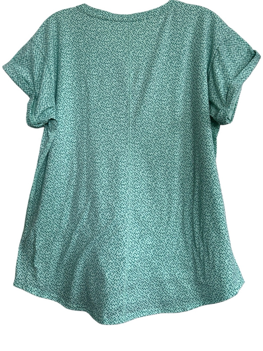 L.L. Bean Seafoam Green Short Sleeve V-Neck Tunic with Geometric Print - Picture 4 of 7